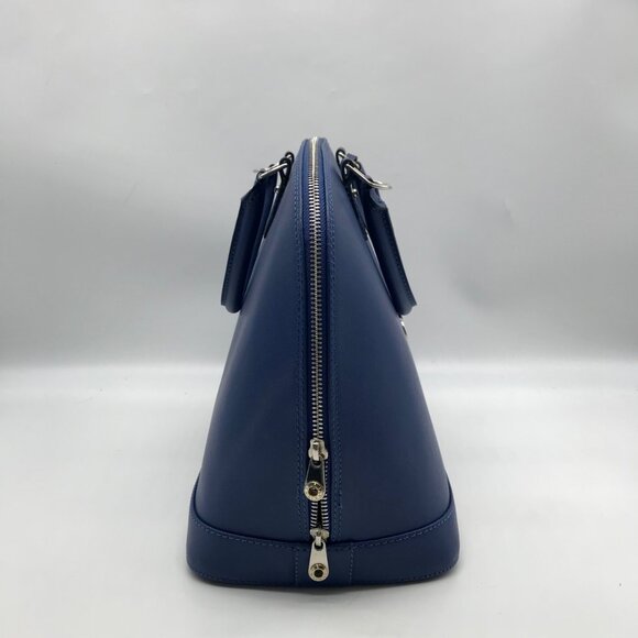 Pulicati Blue Leather Large Dome Convertible Satchel  Bag - Picture 3 of 10